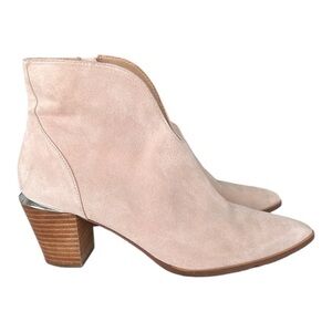 LINEA PAOLO Suede Leather Ankle Boots Westly Western Pointy Toe Blush Pink, 7.5